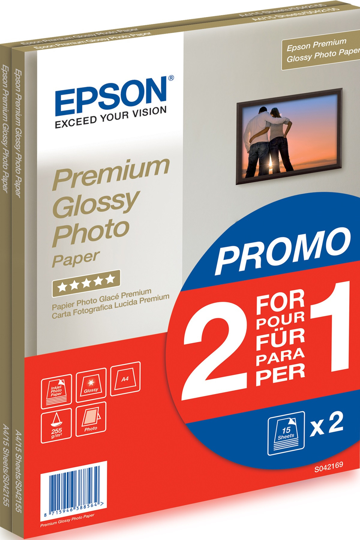 Epson A/4 Prémium Fényes Fotópapír 2x15lap 255g (Eredeti)