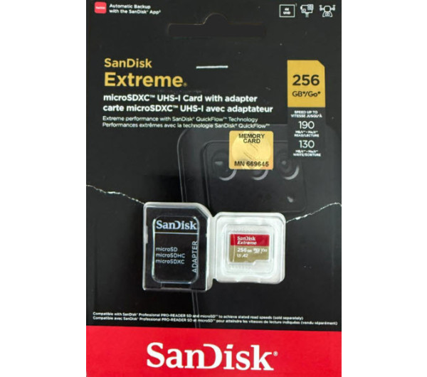 LEÉRTÉKELT SanDisk microSD Extreme 256GB memóriakártya, 190 MB/s (SDSQXAV-256G-GN6MA) 