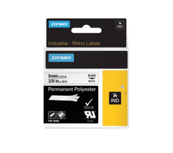 DYMO Rhino 18482 f.szalag 9mm x 5,5m /o/ fehér-fekete