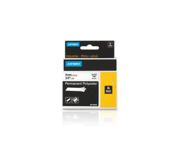 DYMO ID1 poliészter szalag 9mm x 5,5m /o/ fekete/fehér