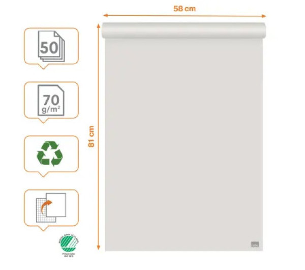 Nobo Flipchart papír kockás-sima, újrahasznosított, 580x810mm, 70gr