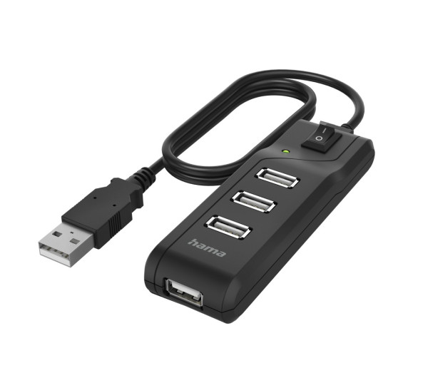 Hama USB 2.0 HUB 1:4 kapcsolóval, bus powered, fekete (200118)
