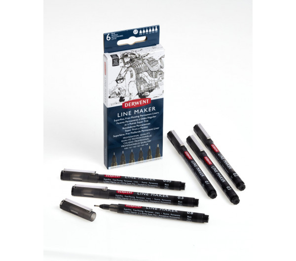 Derwent Line Marker tűfilc szett, 0,05/0,1/0,2/ 0,3/0,5/0,8 mm, fekete, 6db