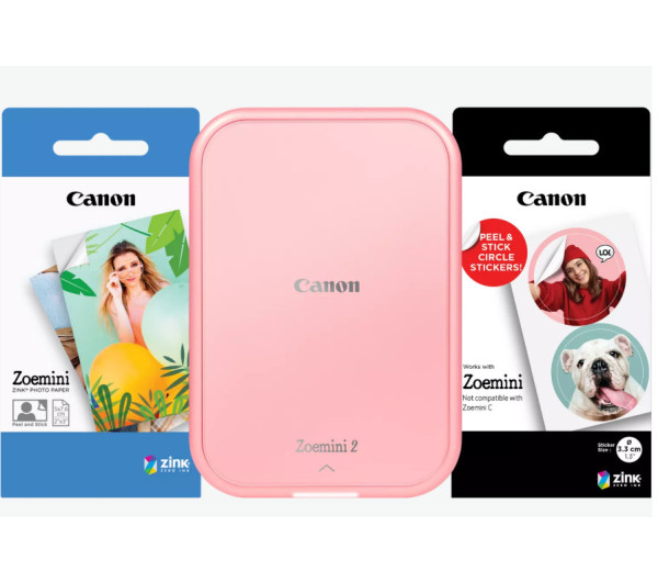 Canon ZOEMINI 2 Fotónyomtató Rózsaarany + 5x7,6cm ZINK fotópapír 20 lap + 3.3 cm ZINK 10 lap körmatrica papír 