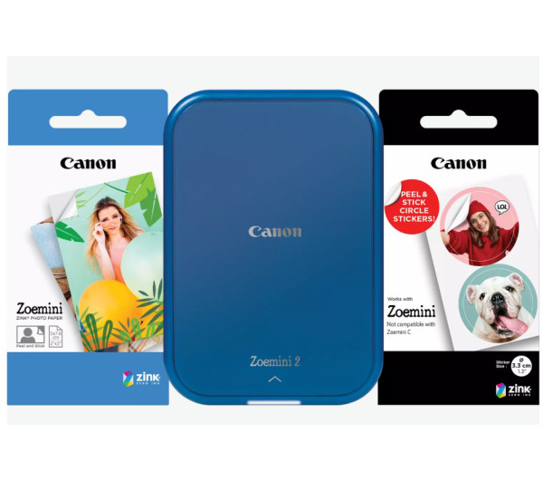 Canon ZOEMINI 2 Fotónyomtató Tengerészkék + 5x7,6cm ZINK fotópapír 20 lap + 3.3 cm ZINK 10 lap körmatrica papír 