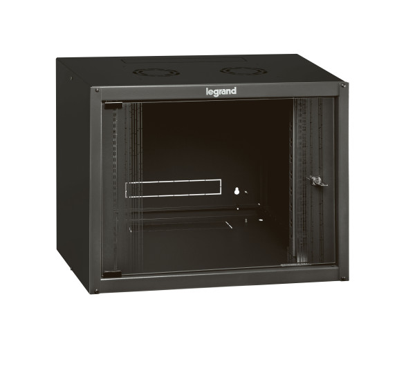 Legrand 646201 Linkeo 19" 9U MAG:494 SZÉL:600 MÉLY:450 MAX:18kg üvegajtós antracit fali rack szekrény