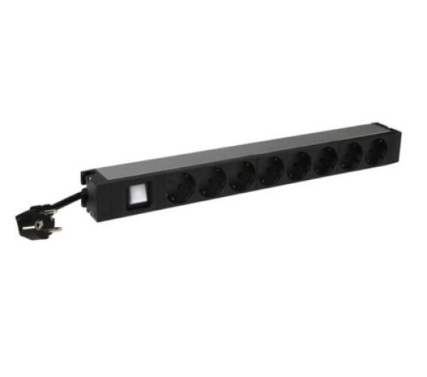 Legrand 646823 19" 1U 16A 230V 8x Schuko aljzat CEE7/7 csatlakozó biztonsági zsaluval 3m kontrol LED-es elosztósor