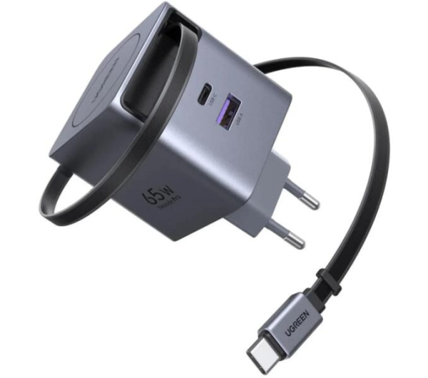 UGREEN 65W USB-C GaN gyorstöltő behúzható kábellel X615