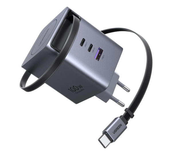 UGREEN 100W 2xUSB-C GaN gyorstöltő behúzható kábellel X616