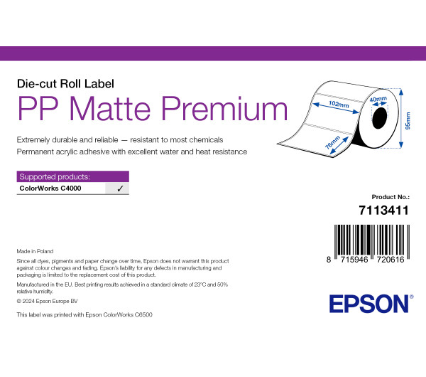 Epson PP Matte Premium címke 102mm*76mm, 365 címke/tekercs