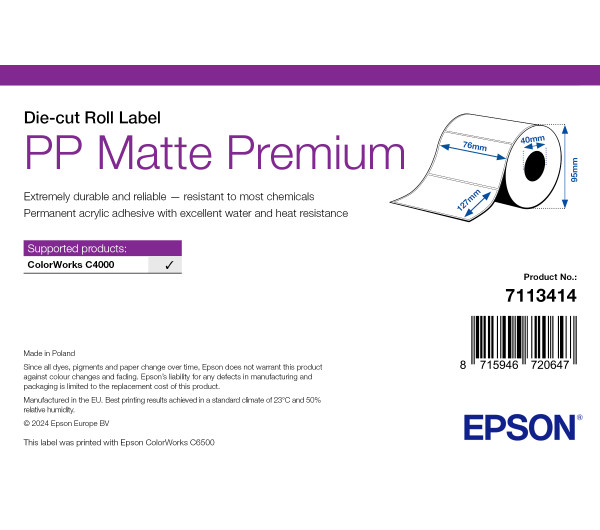 Epson PP Matte Premium címke 76mm*127mm, 220 címke/tekercs