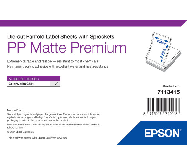 Epson PP Matte Premium címke 203mm*305mm, 500 címke/tekercs