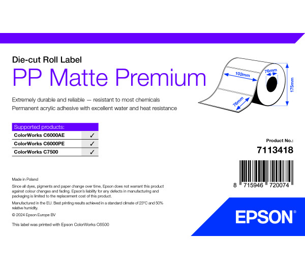 Epson PP Matte Premium címke 102mm*76mm, 1570 címke/tekercs