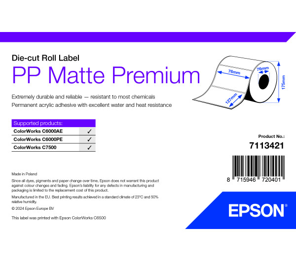 Epson PP Matte Premium címke 76mm*127mm, 960 címke/tekercs