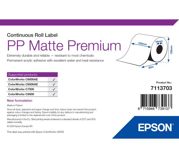 Epson PP Matte Premium folytonos címketekercs 105mm*55fm