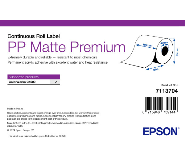 Epson PP Matte Premium folytonos címketekercs 105mm*29fm