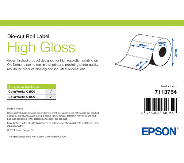 Epson High Gloss címke 102mm*76mm, 415 címke/tekercs