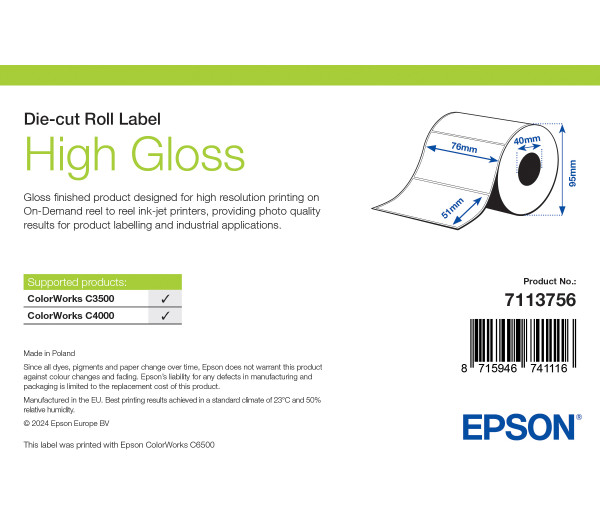 Epson High Gloss címke 76mm*51mm, 610 címke/tekercs