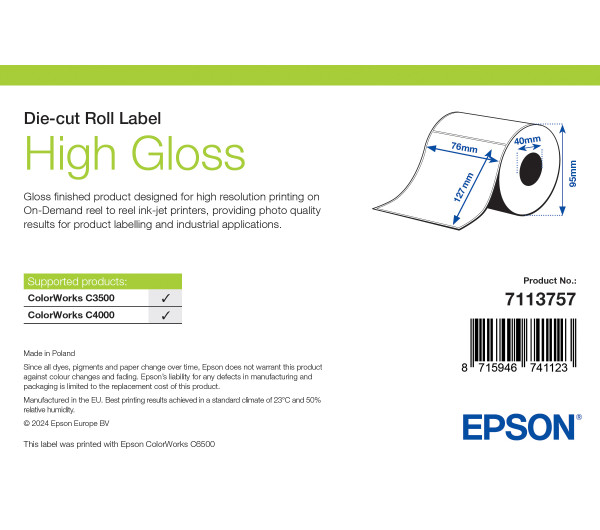 Epson High Gloss címke 76mm*127mm, 250 címke/tekercs
