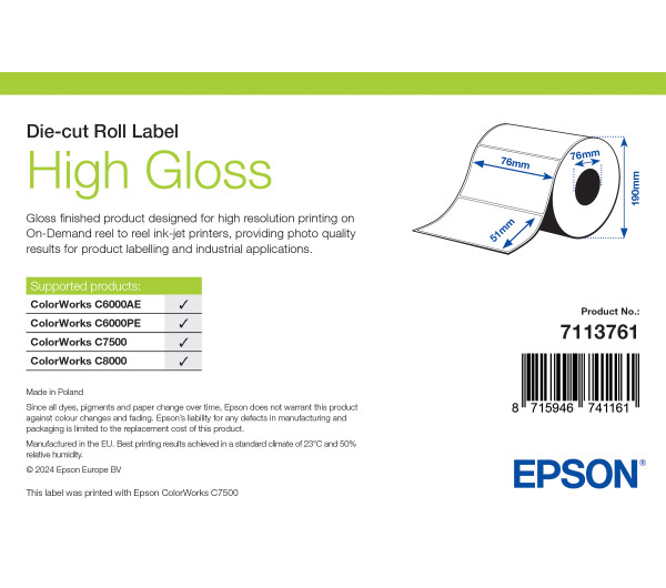 Epson High Gloss címke 76mm*51mm, 2310 címke/tekercs