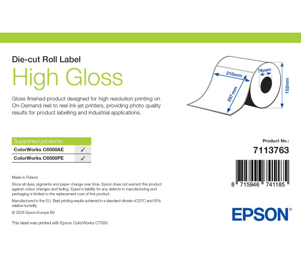 Epson High Gloss címke 210mm*297mm, 194 címke/tekercs