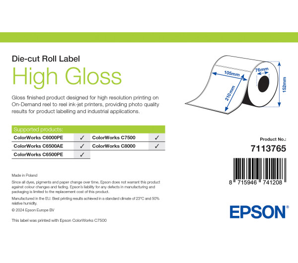 Epson High Gloss címke 105mm*210mm, 273 címke/tekercs