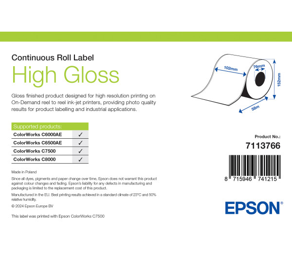 Epson High Gloss folytonos címketekercs 102mm*60fm