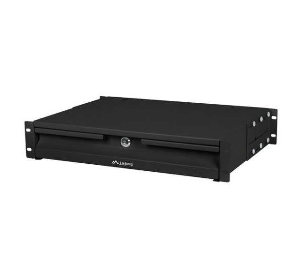 Lanberg AK-2001-B 19" 2U 483x360mm 4x ponton rögzíthető 90kg terhelhetőségű fekete rack fiók