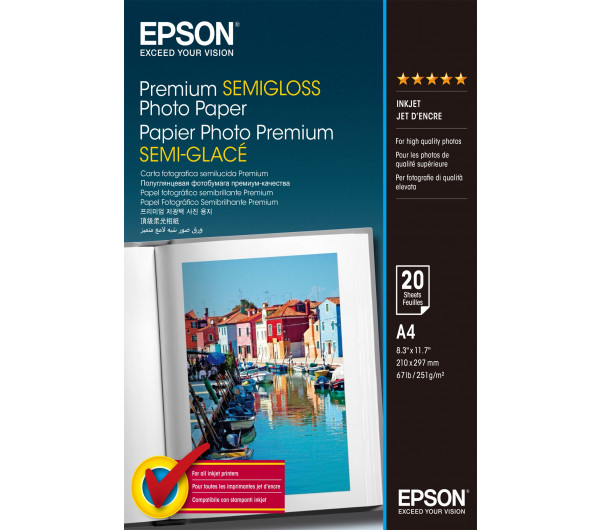 Epson prémium félfényes fotópapír (A4, 20 lap, 251g) 