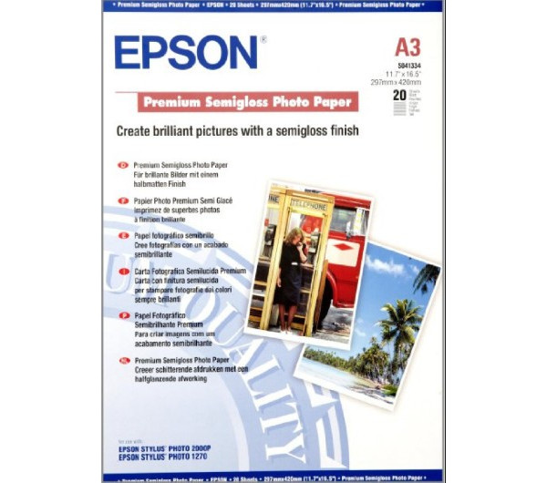 Epson prémium selyemfényű fotópapír (A3, 20 lap, 251g) 
