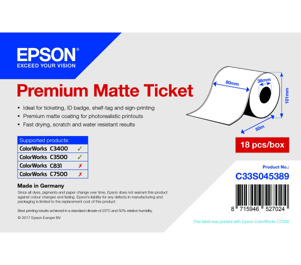 Epson prémium matt inkjet címke 80mm x 50m  