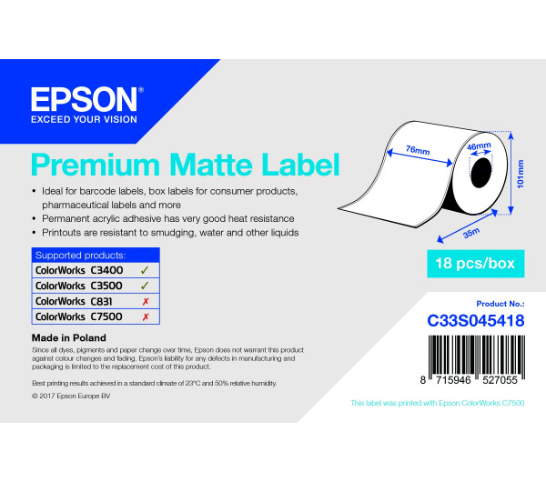 Epson prémium matt inkjet címke 76mm x 35m 