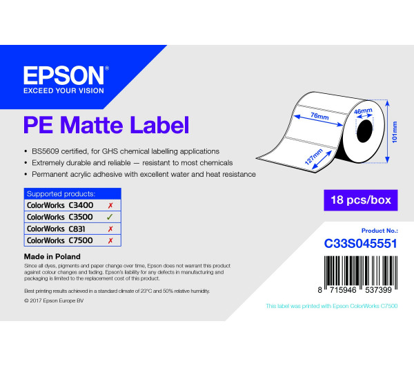 Epson fehér matt inkjet 76mm x 127mm 220 címke/tekercs