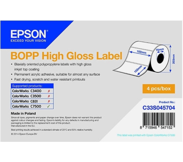 Epson BOPP High Gloss címke 102mm*152mm, 960 címke/tekercs
