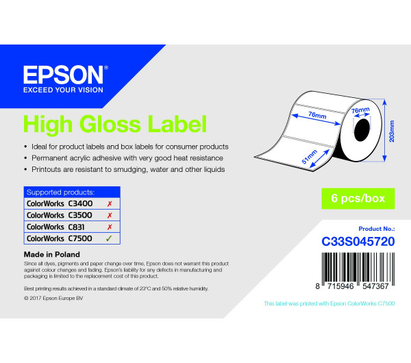 Epson magasfényű inkjet 76mm x 51mm 2310 címke/tekercs
