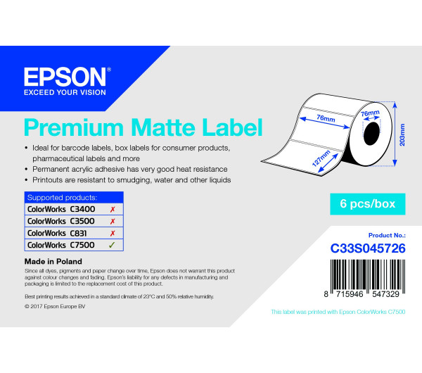 Epson matt inkjet címke 76mm x 127mm 960 címke/tekercs