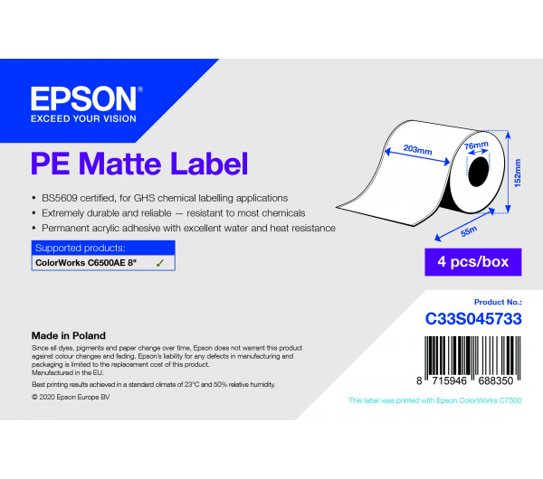 Epson fehér matt inkjet 203mm x 55m 220 címke/tekercs