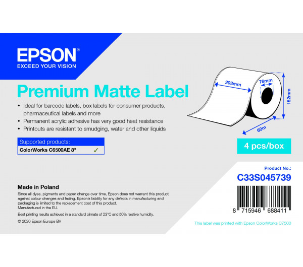 Epson prémium matt inkjet 203mm x 60m 265 címke/tekercs