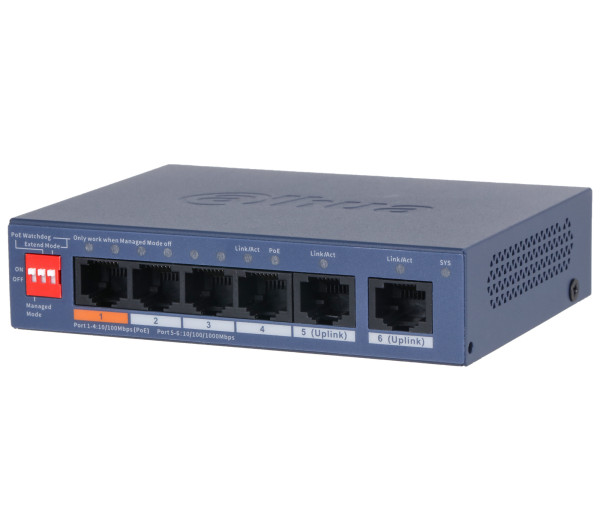 Dahua CS4006-4ET2GT-60 4x10/100 Mbps PoE + 2x1 Gbps uplink, 60W, Cloud Managed PoE Switch