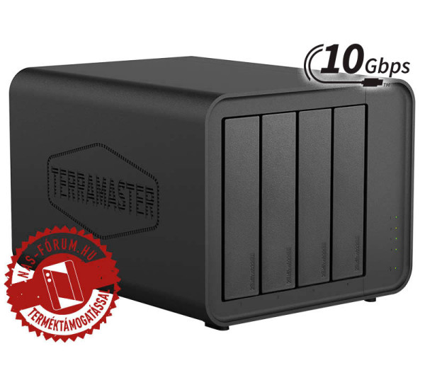 TerraMaster D4-320 2x SSD/HDD lemezes USB 3.2 10Gbps MAX:128TB asztali DAS