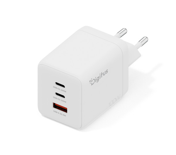 DIGITUS DA-10301 2xUSB-C 1x USB-A GaN II 100W fehér gyorstöltő adapter