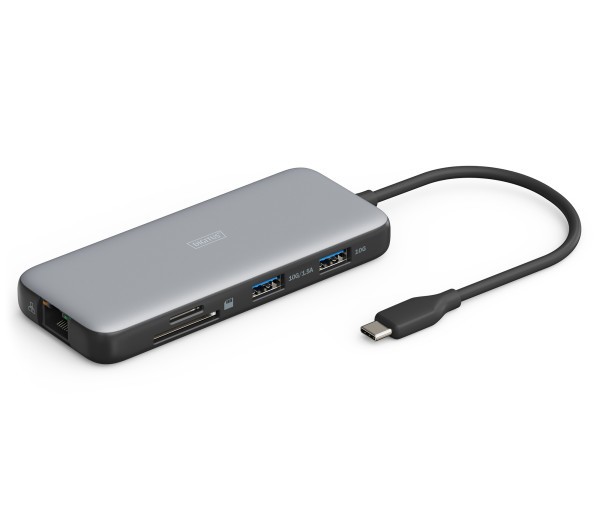 DIGITUS DA-70915 8 portos USB-C 2x HDMI 3x USB 3.0 1x RJ45 LAN 1x SD 1x MicroSD 1x USB-CPD dokkolóállomás
