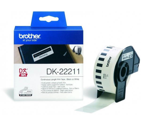 Brother DK22211 29 mm x 15,24 m öntapadós fehér filmszalag