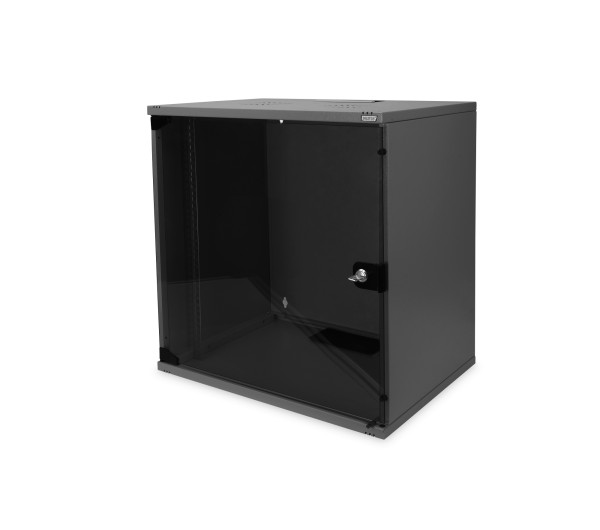 DIGITUS DN-19 12-U-S-SW 19" 12U 595x540x400mm lapraszerelt üvegajtós fekete fali rack szekrény