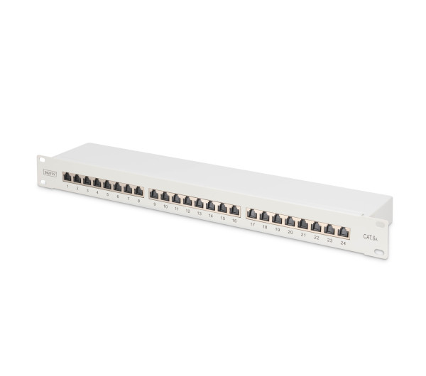 DIGITUS DN-91624S-EA 19" 1U 24port Cat.6A kompakt szürke árnyékolt patch panel