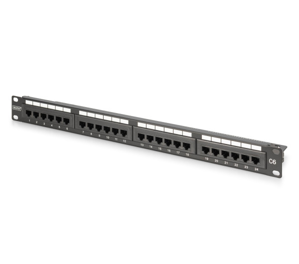 DIGITUS DN-91624U-CR 19" 1U 24port Cat.6 kompakt fekete árnyékolatlan patch panel
