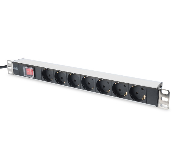 DIGITUS DN-95402 19 1U rack alumínium 7xSchuko dugaljas kapcsolós hálózati elosztó