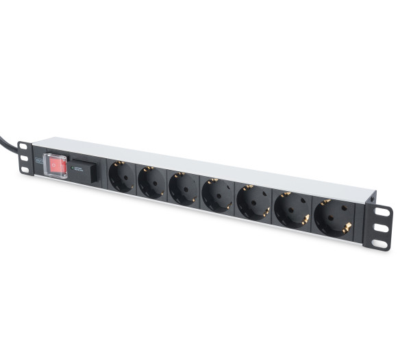 DIGITUS DN-95407 19" 1U PDU 7xCEE 7/3 schuko aljzat CEE7/7 csatlakozó 2m túlfeszültségvédett elosztósor