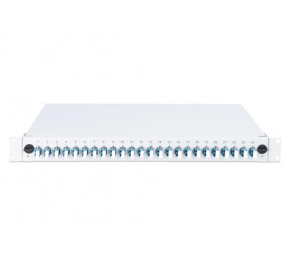 DIGITUS DN-96332/9 19" 1U 24xLC duplex OS2 toldóval pigtaillel és kötőkazettával szerelt optikai patch panel