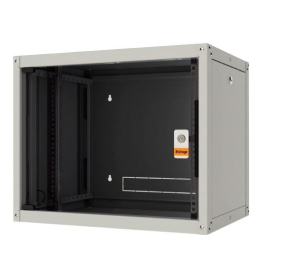 Legrand EVO12U6060P Evoline+ 19" 12U SZÉL:600 MÉLY:600 MAG:626 MAX:65kg levehető oldallapos üvegajtós szürke fali rack szekrény